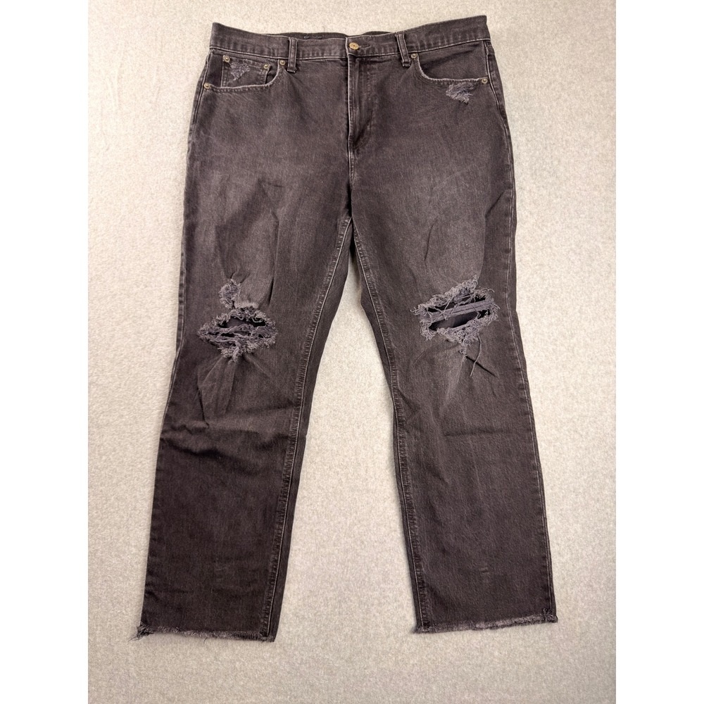 Gap Cheeky Straight High Rise Distressed Jeans Faded Black Size 33 16R Raw Hem